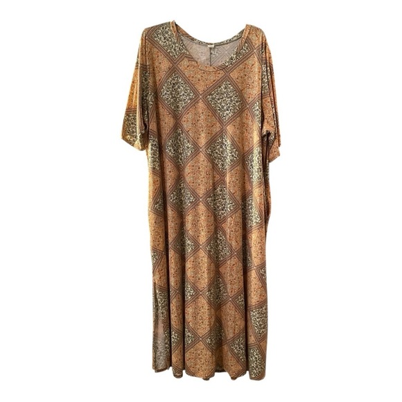 Gold and Green Maxi Dress Scoop Neck - Picture 1 of 5